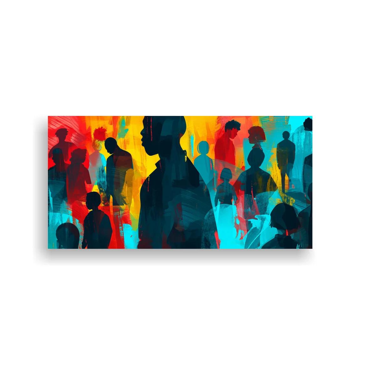 Cuadro multitud de personas en silueta con capas de color y contraste