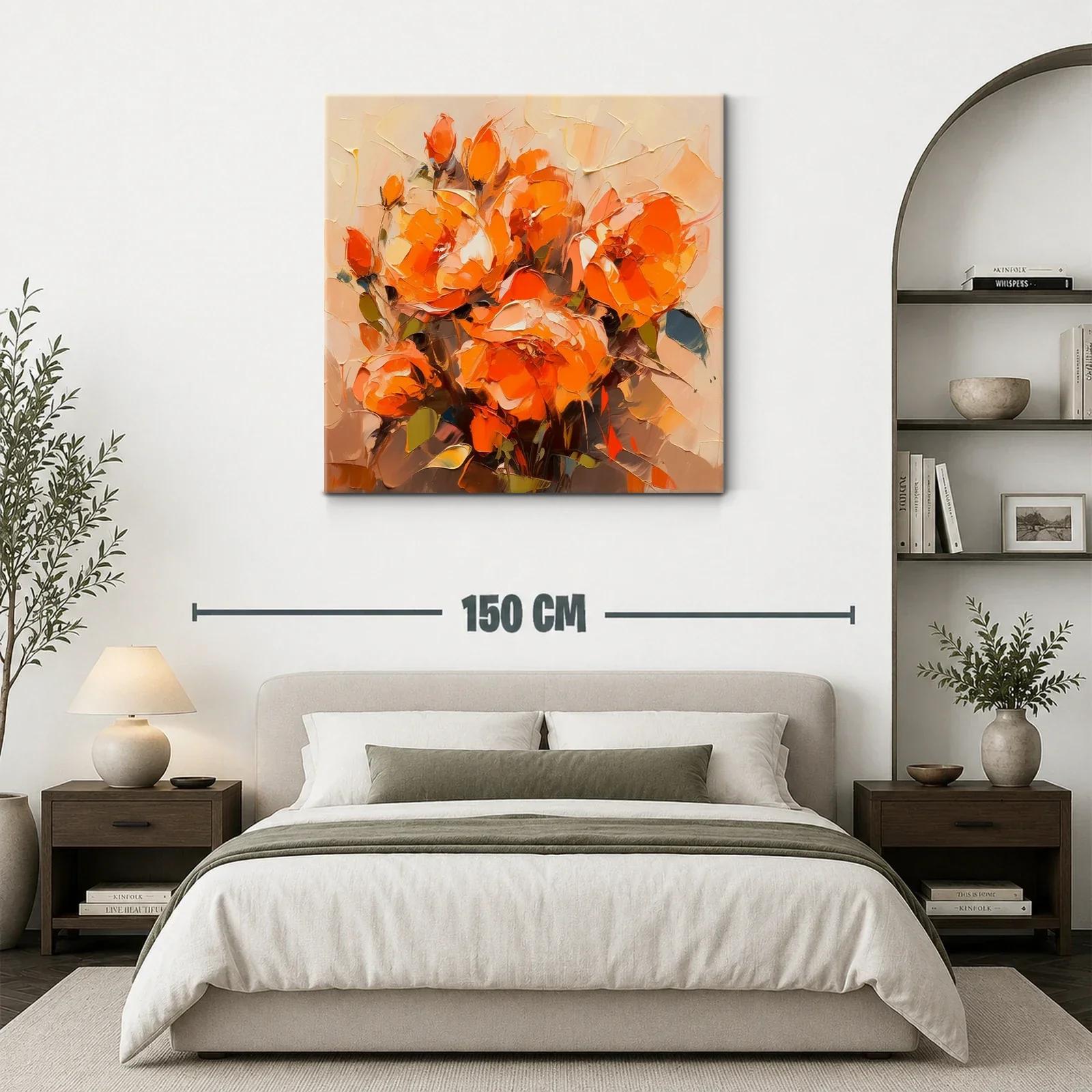 Cuadro de flores vibrantes en tonos cálidos y anaranjados — miniatura 3