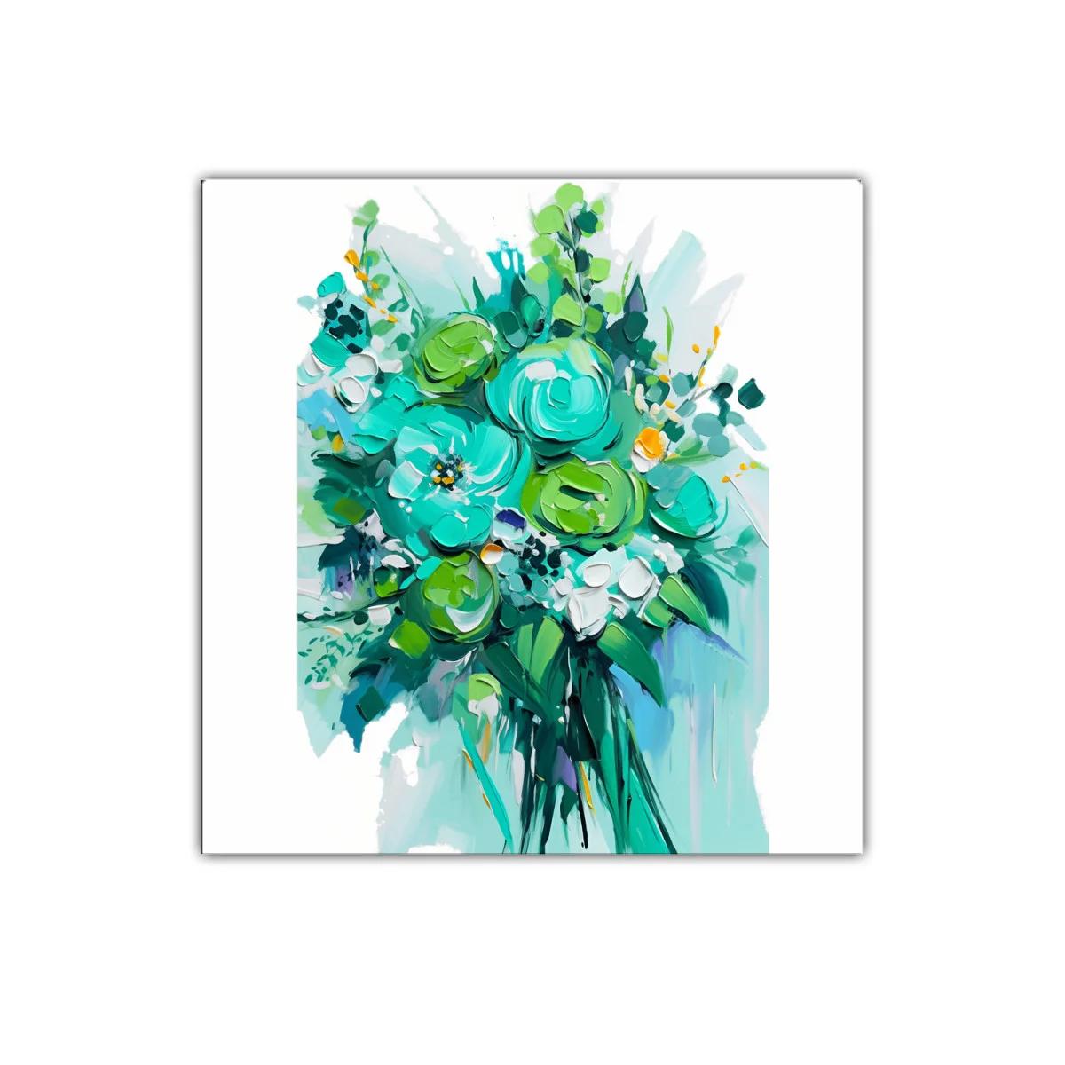 Cuadro decorativo ramo de flores verdes y azules vibrantes — imagen principal