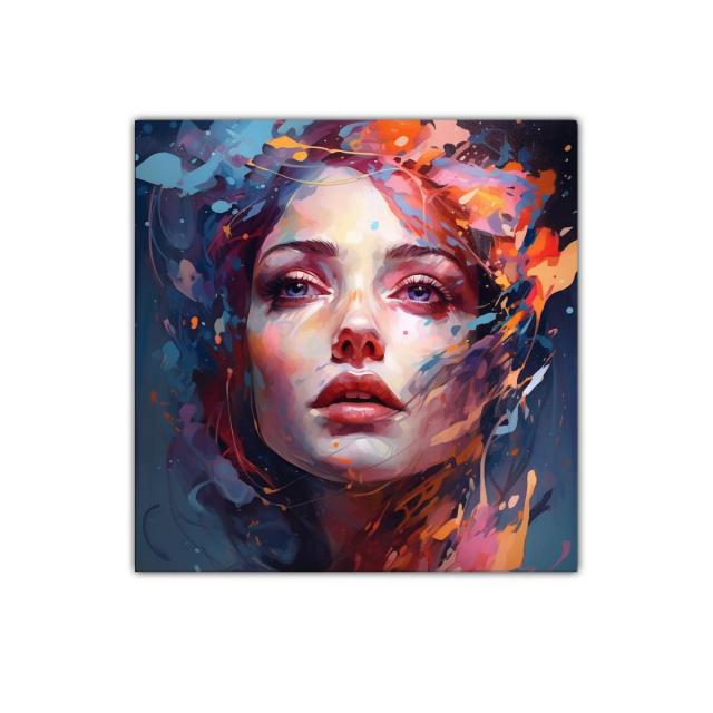 Retrato vibrante con explosión de color y expresión intensa