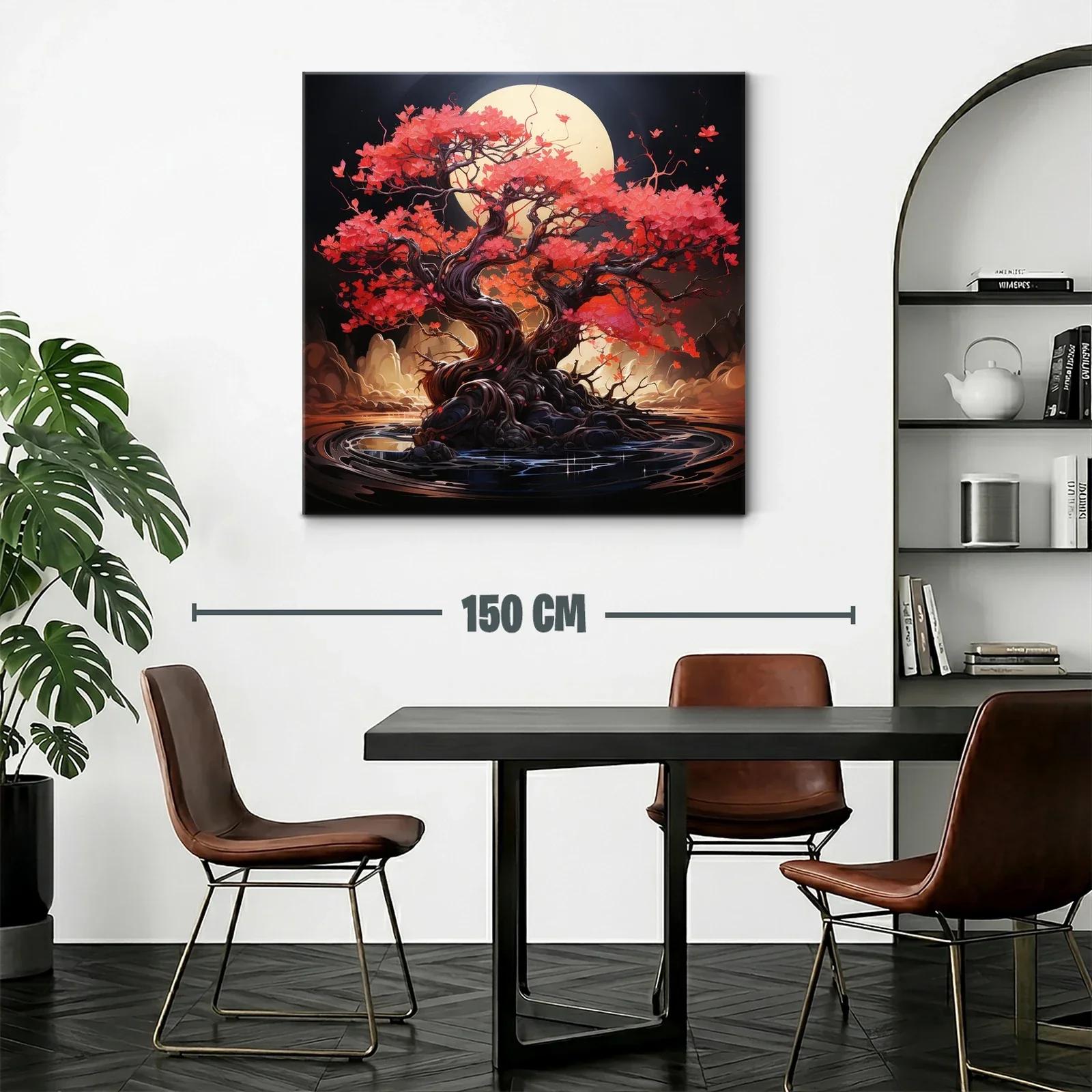 Árbol de hojas rojas bajo luna llena — miniatura 2