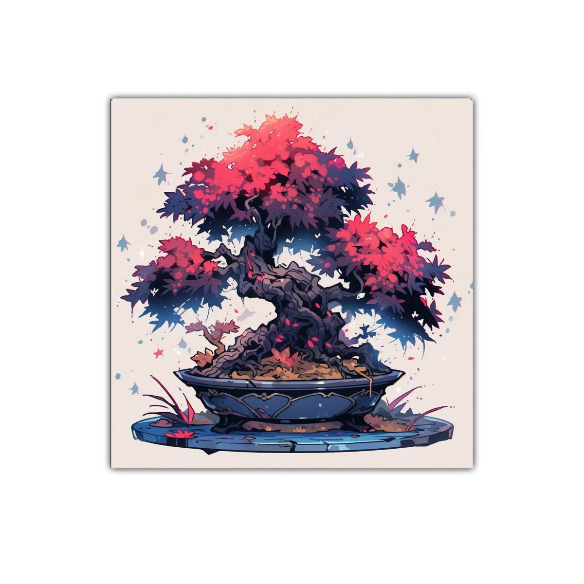 Cuadro arte bonsái vibrante con tonos rojos y azules — imagen principal