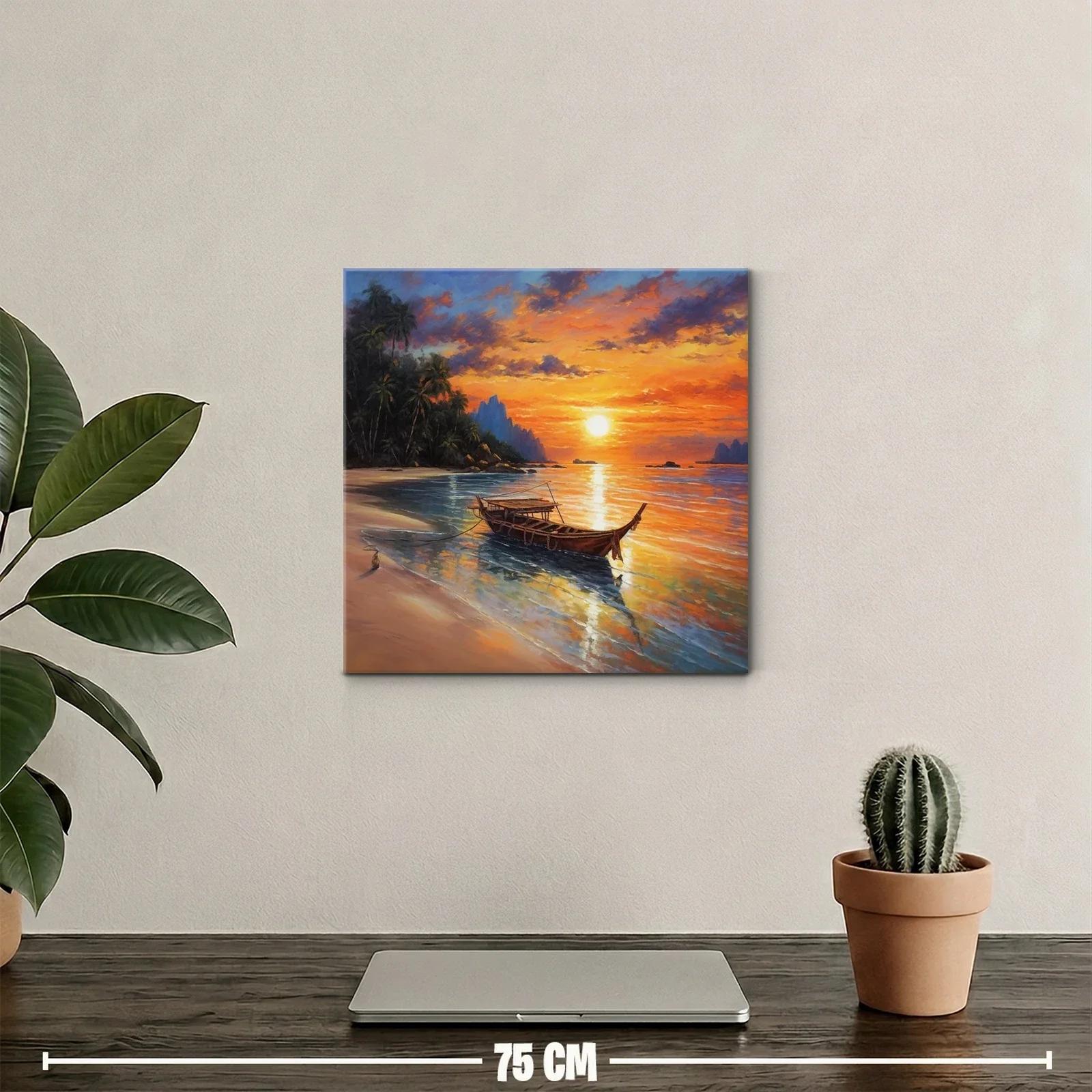 Atardecer sereno con barco en playa tropical — miniatura 2