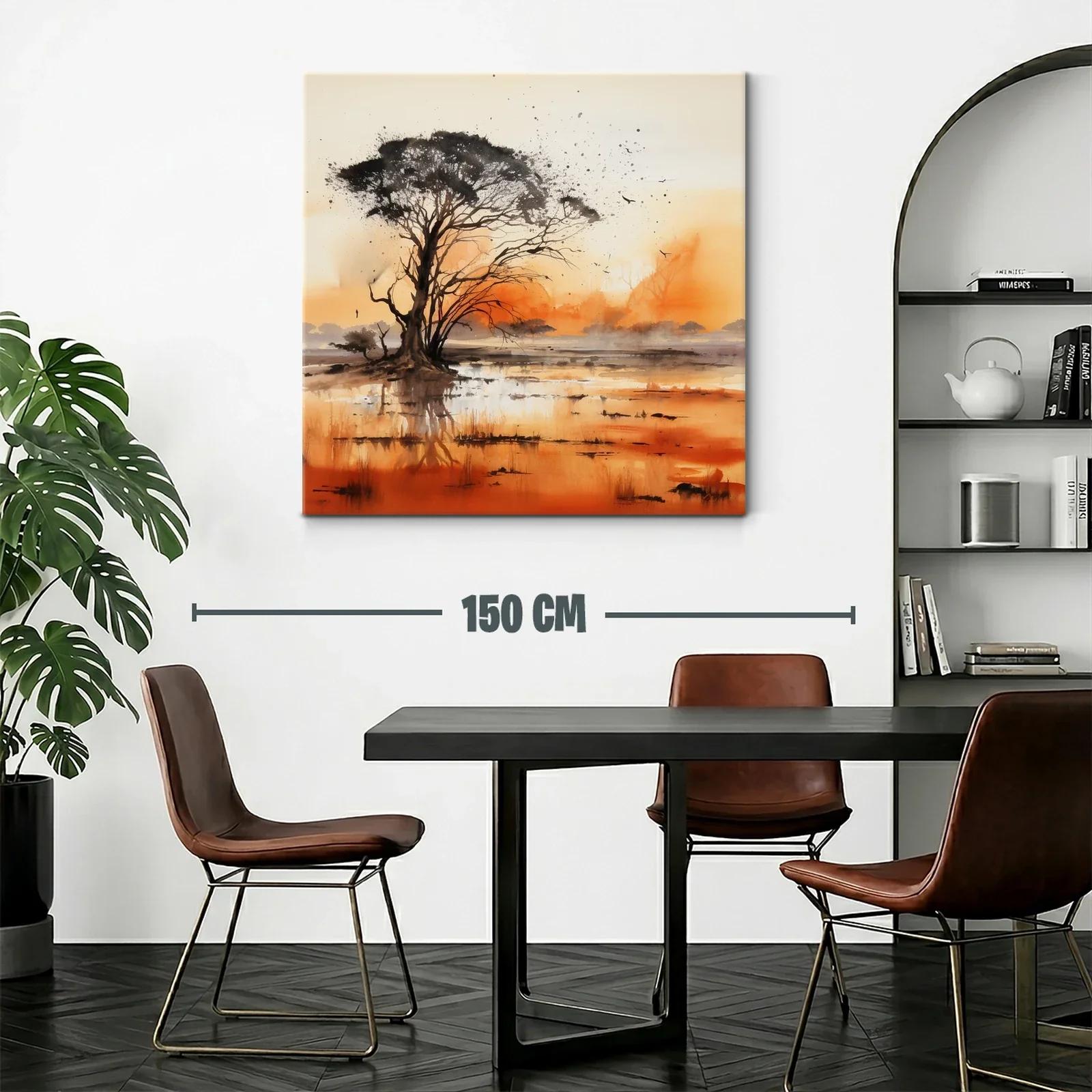 Paisaje sereno con árbol y reflejos en tonos cálidos — miniatura 2