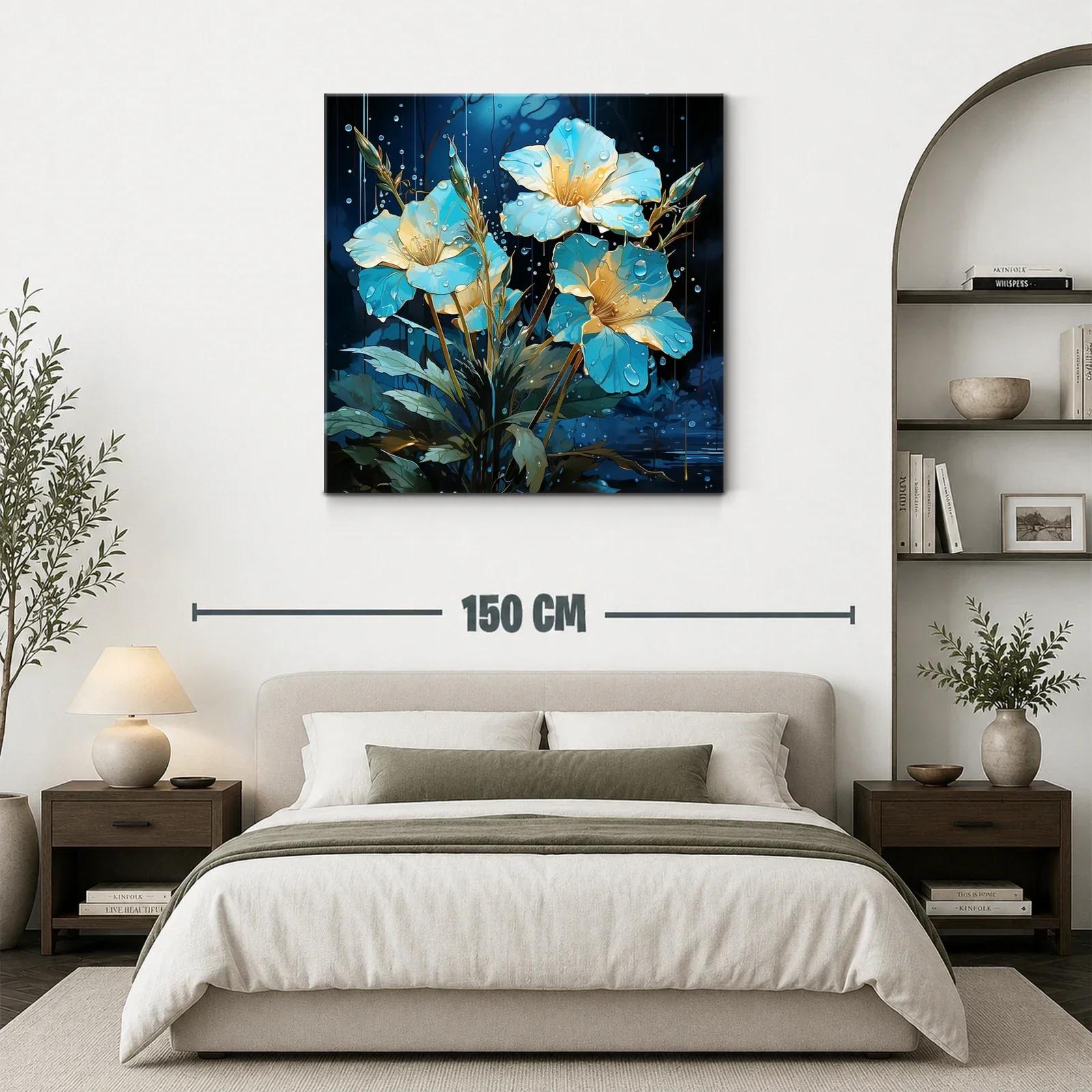 Flores luminosas en tonos azulados con gotas de agua — miniatura 3