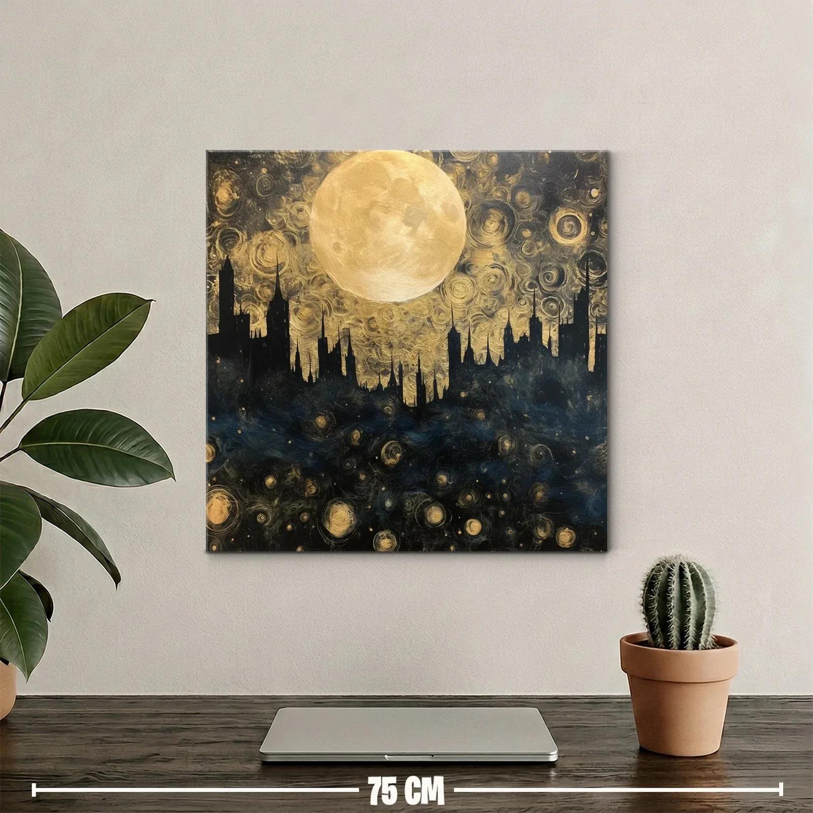 Paisaje urbano nocturno con luna llena brillante — miniatura 2