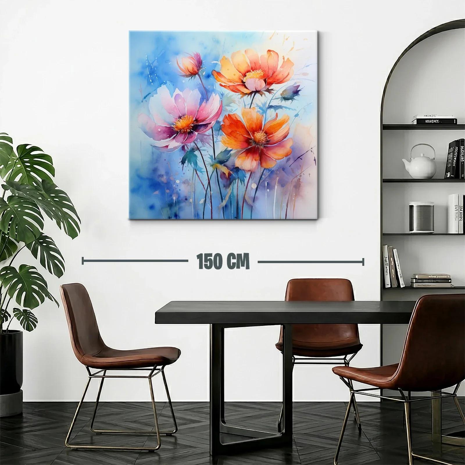 Vibrantes flores silvestres con tonos cálidos y fondo azul — miniatura 2