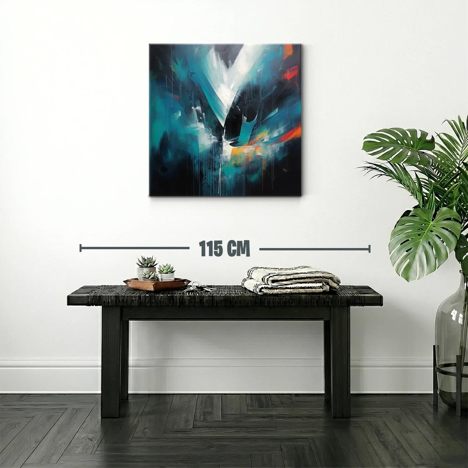 Cuadro abstracto en tonos azules con toques vibrantes — miniatura 2