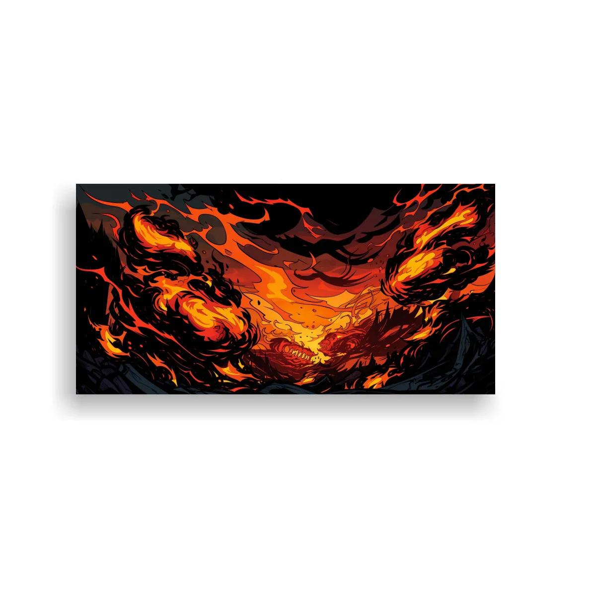 Cuadro paisaje de fuego y lava con resplandor central
