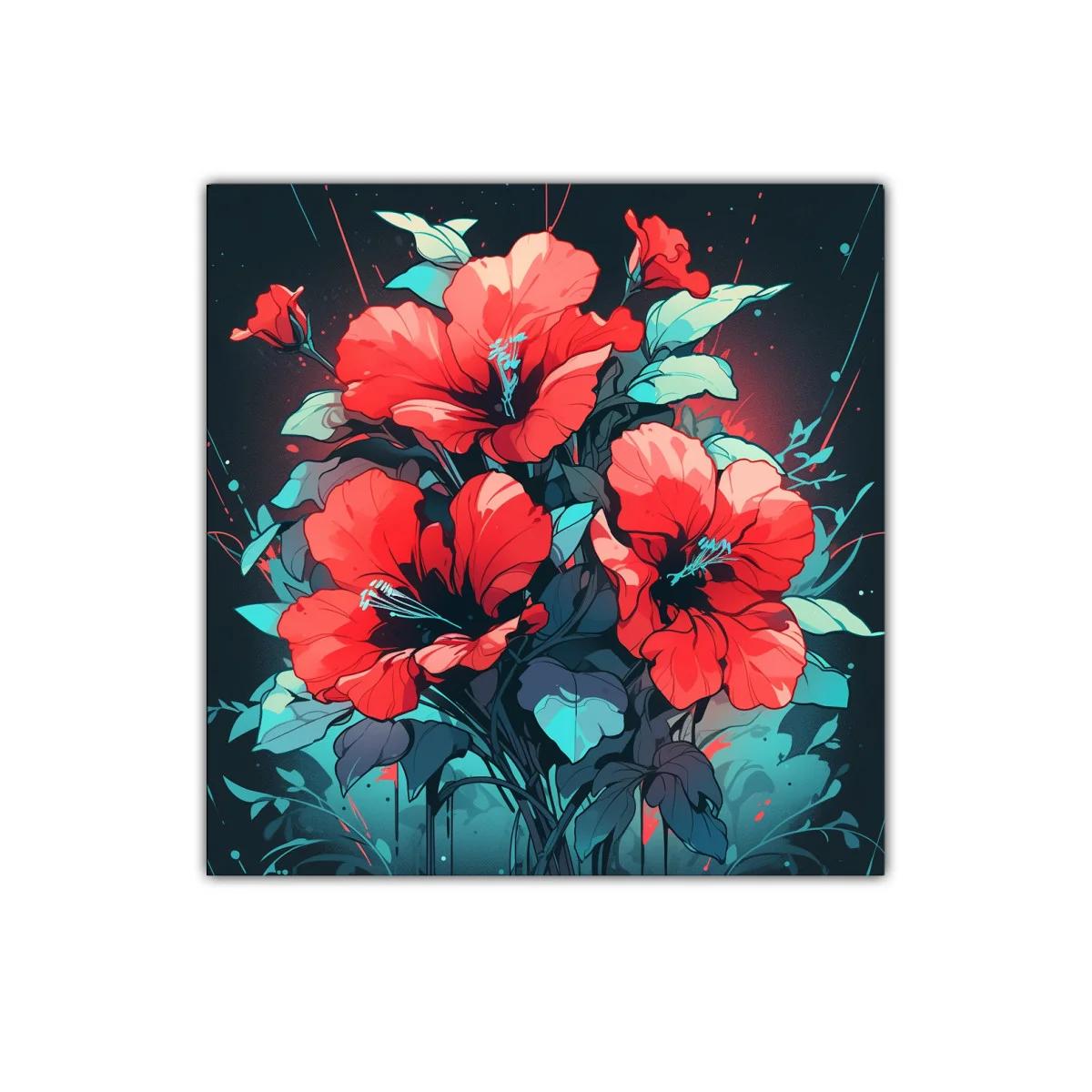 Ramo vibrante de flores rojas con toques celestes — imagen principal