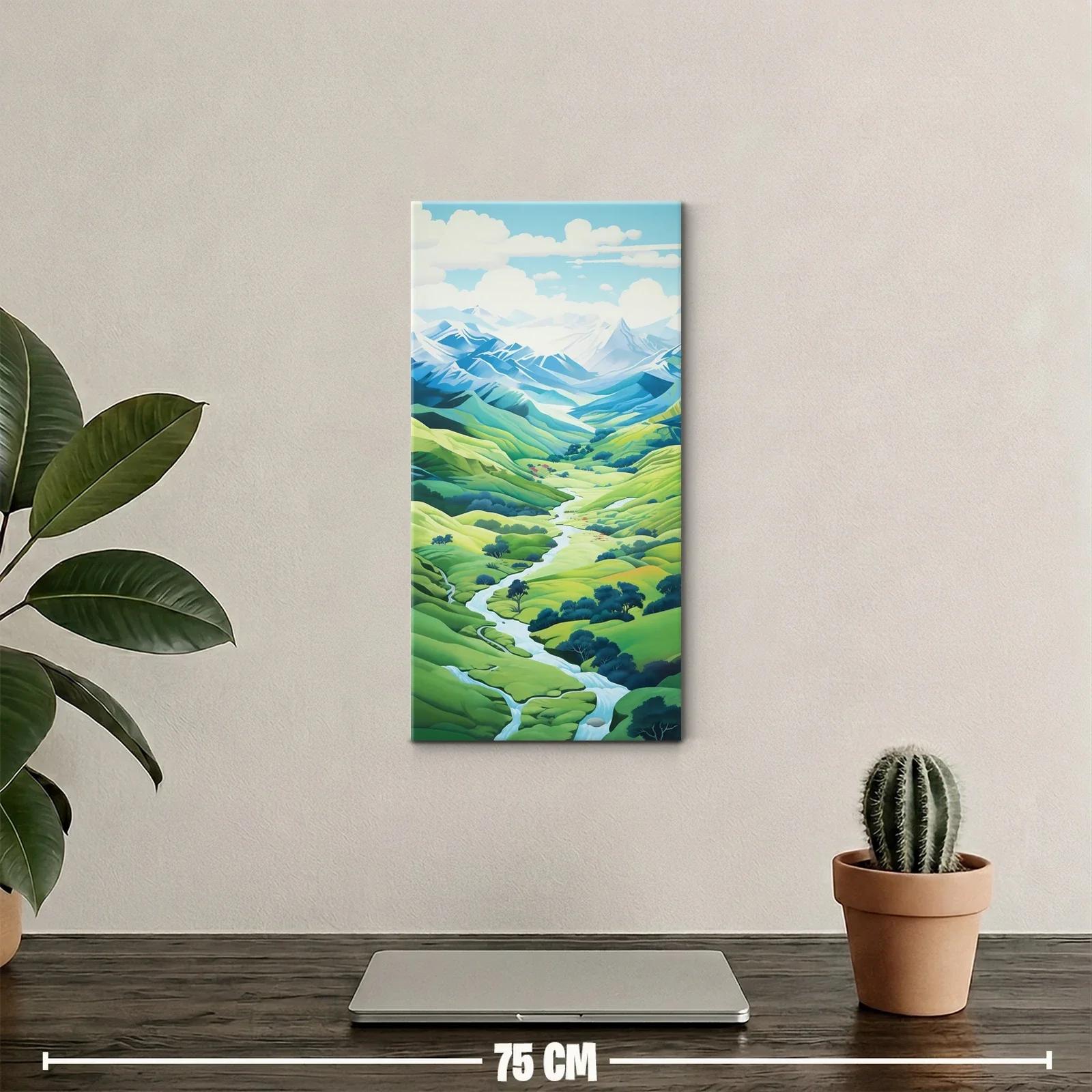 Cuadro valle montañoso con río y cumbres nevadas — miniatura 2