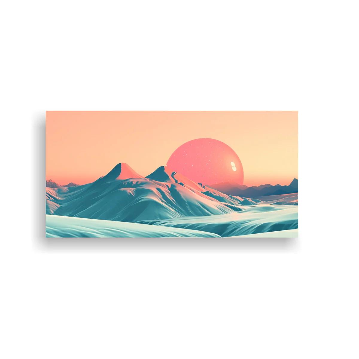 Cuadro paisaje de montañas nevadas con astro rosado — imagen principal