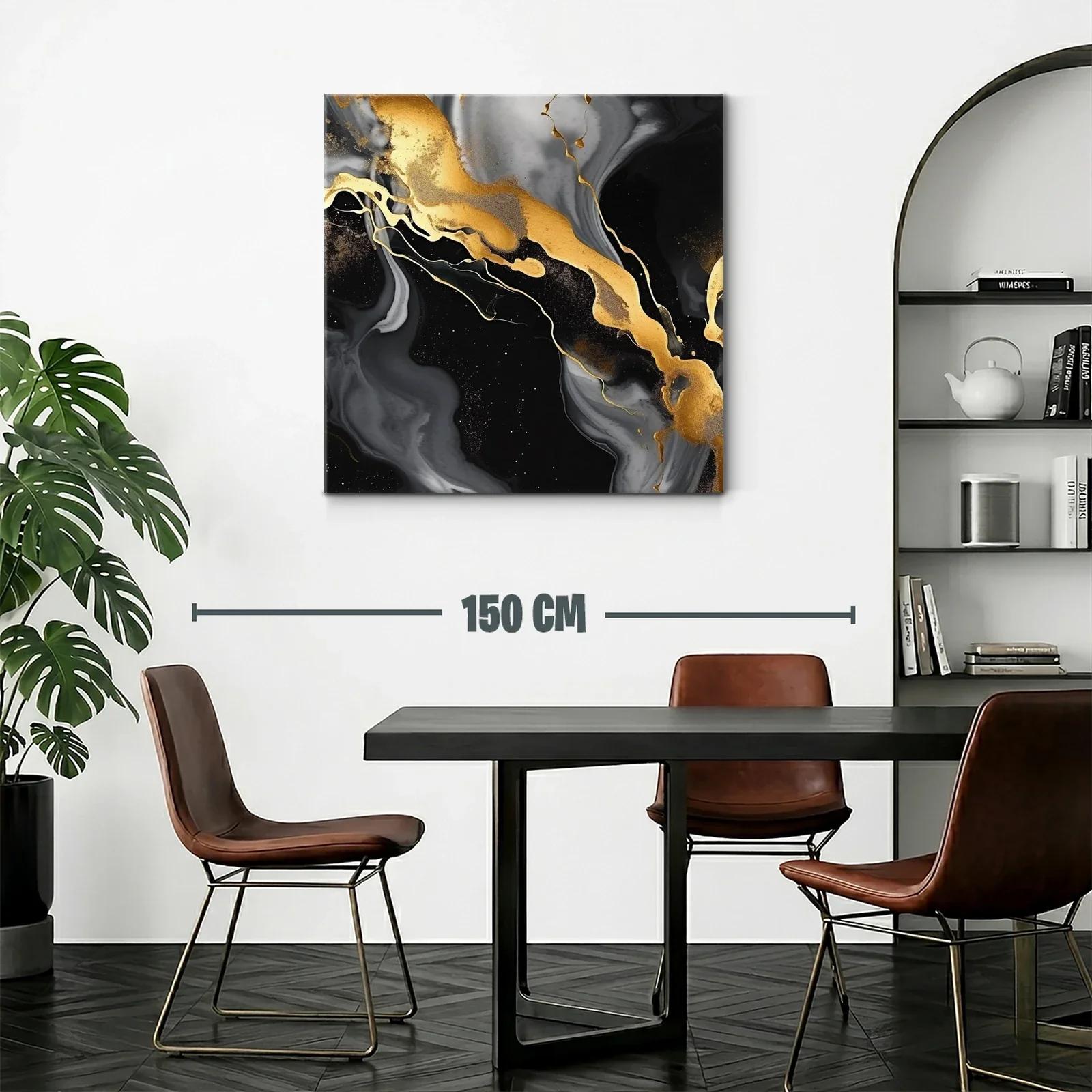 Cuadro abstracto con efectos dorados y negros elegantes — miniatura 2