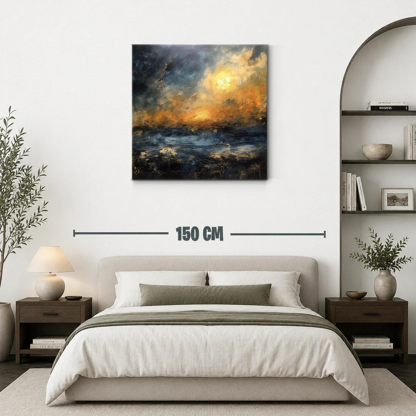 Cuadro abstracto con tonos dorados y atmósfera nebulosa — miniatura 3