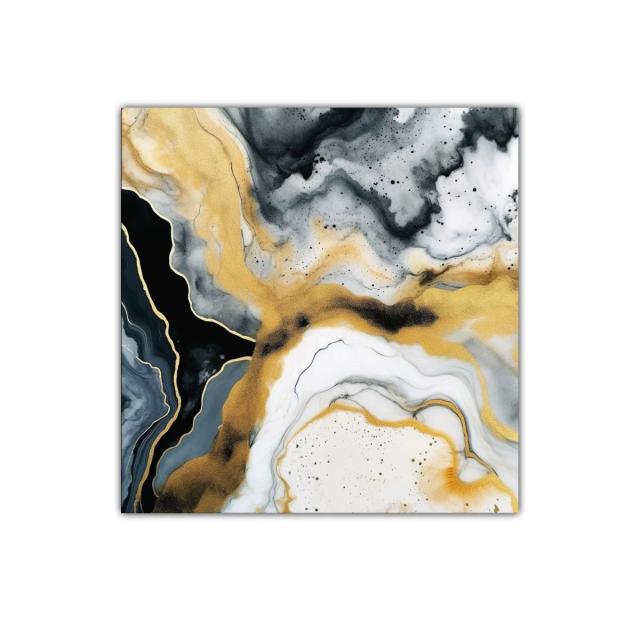 Cuadro abstracto con tonos dorados y grisáceos