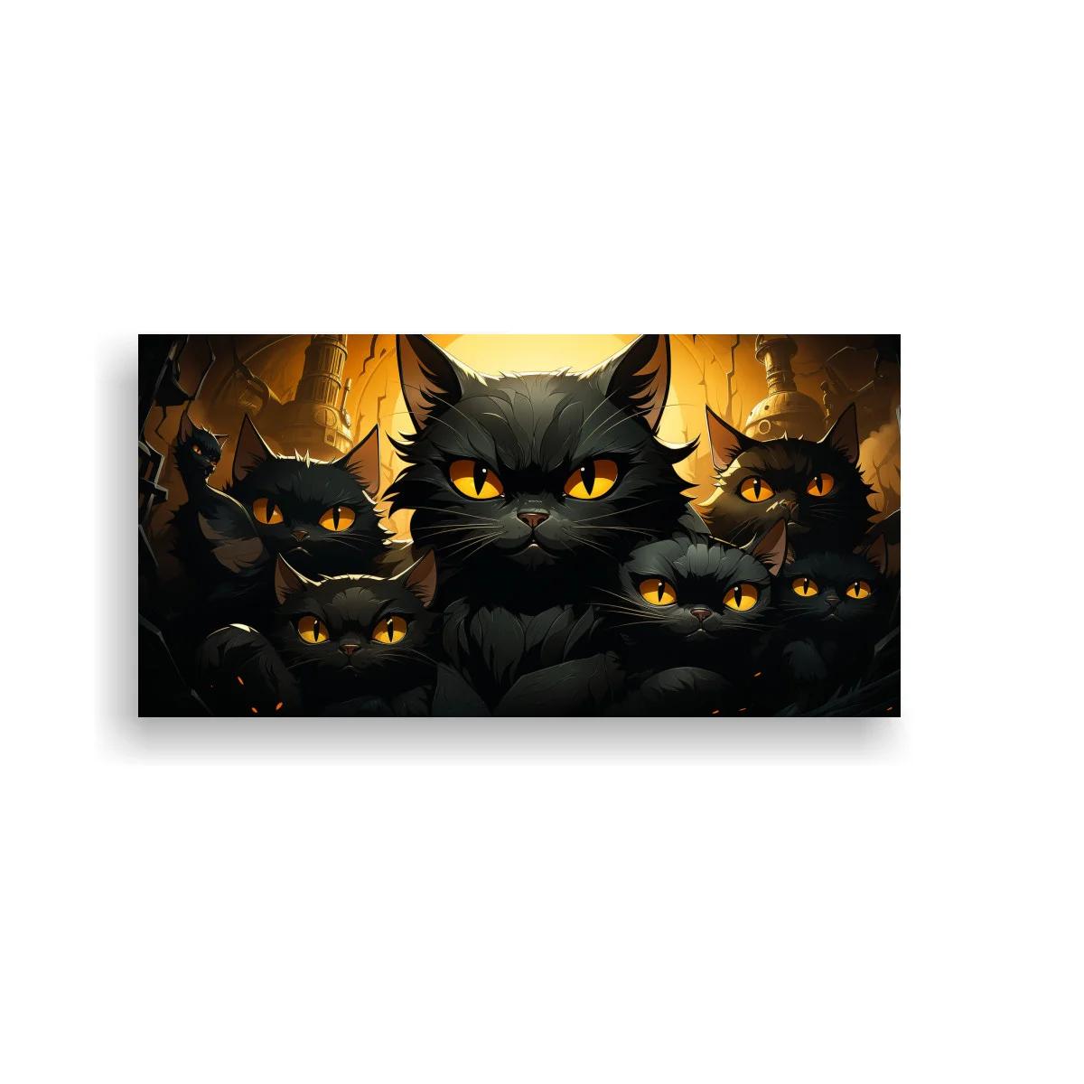 Cuadro grupo de gatos negros con ojos dorados