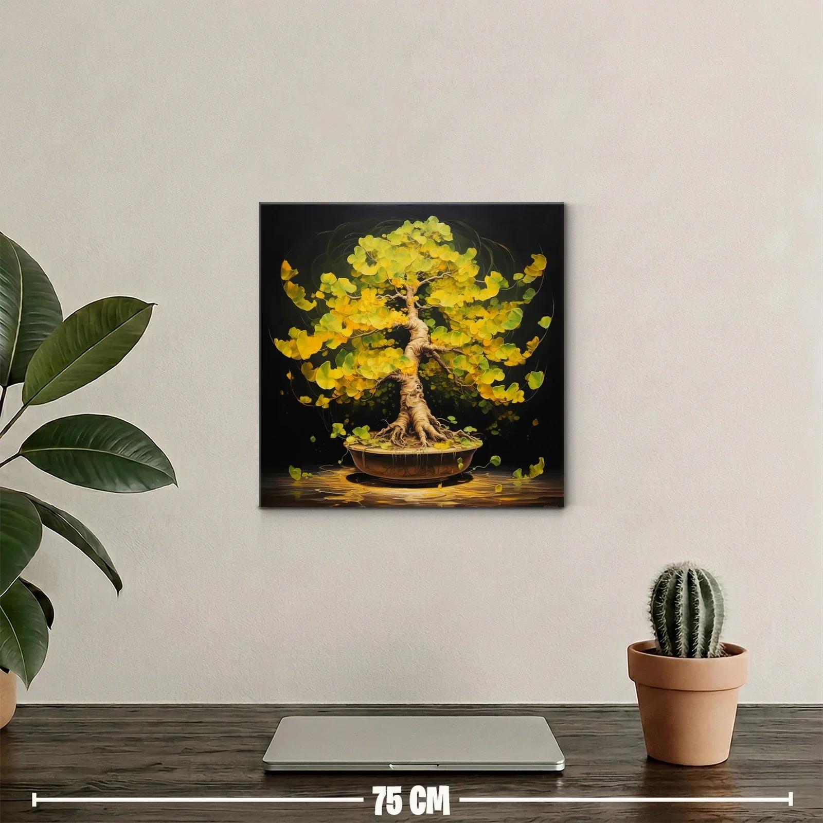 Armonía natural en árbol bonsái de hojas amarillas vibrantes — miniatura 2