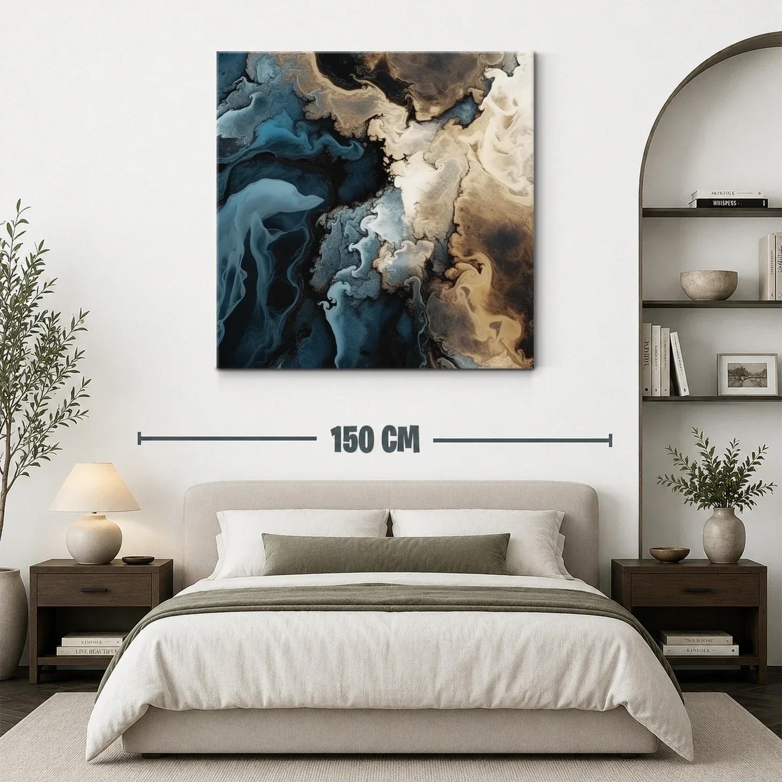 Cuadro abstracto con tonos tierra y azul profundo — miniatura 3