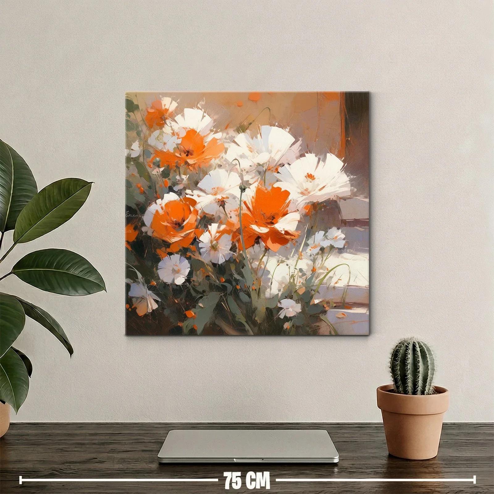 Cuadro de flores blancas y naranjas con estilo moderno — miniatura 2
