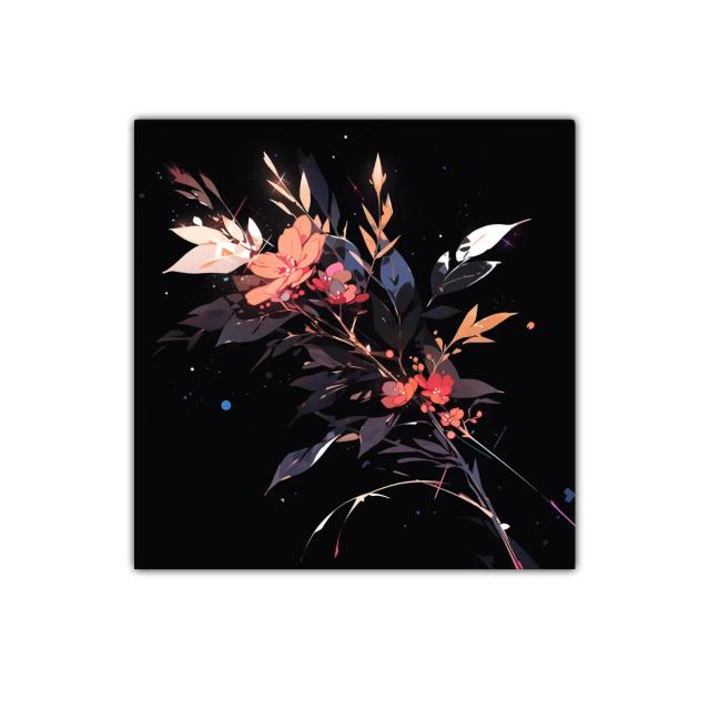 Composición floral con contrastes cálidos y oscuros