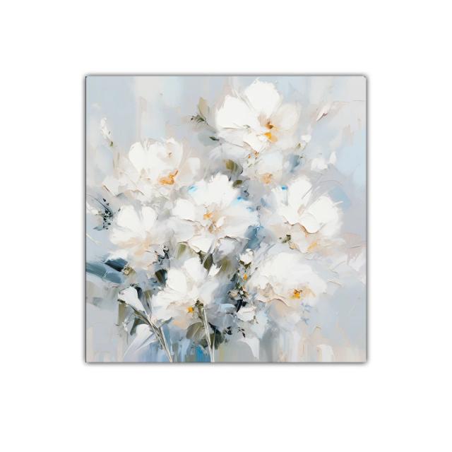 Cuadro floral blanco con toques suaves azules y verdes