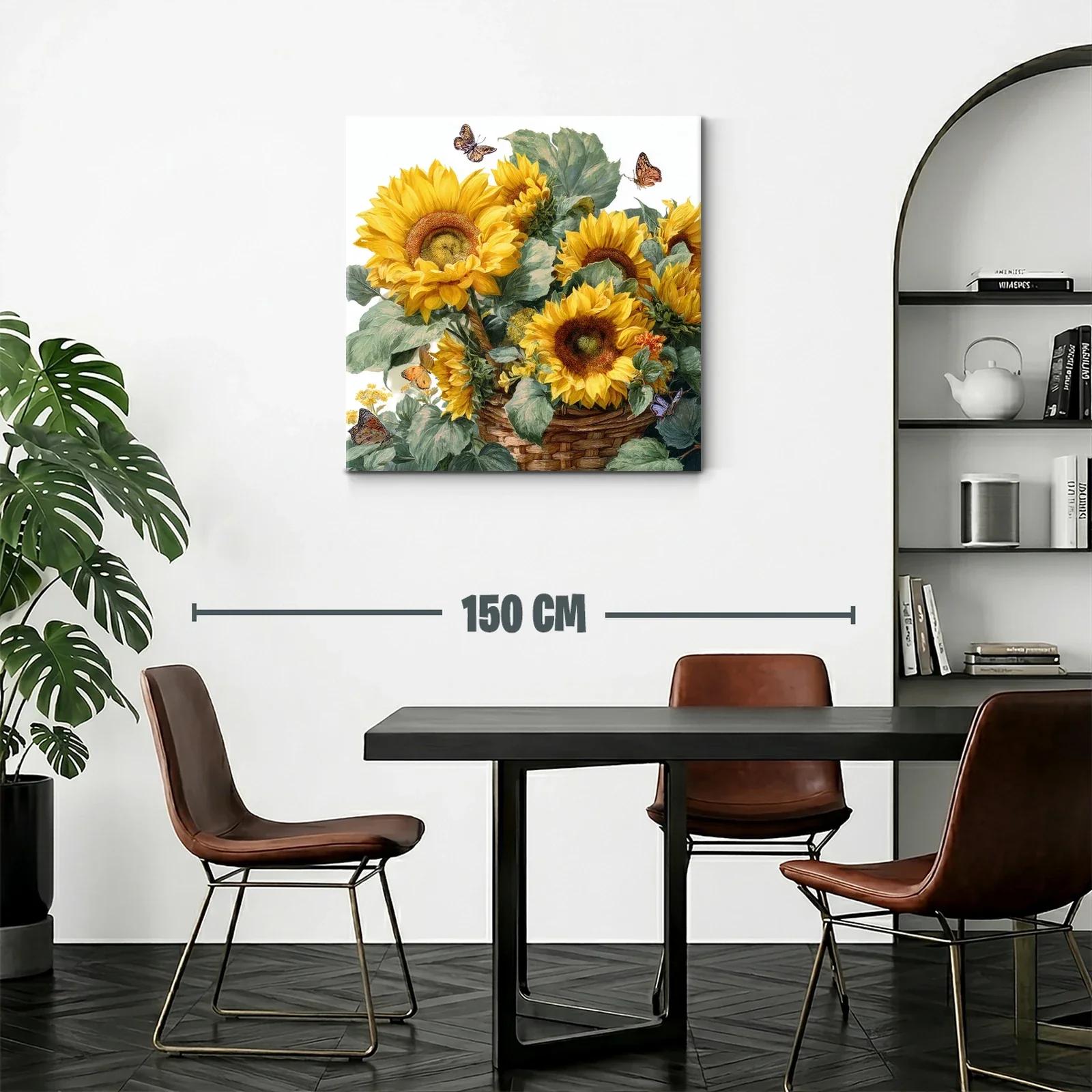 Cuadro con vibrantes girasoles y mariposas en tonos cálidos — miniatura 2
