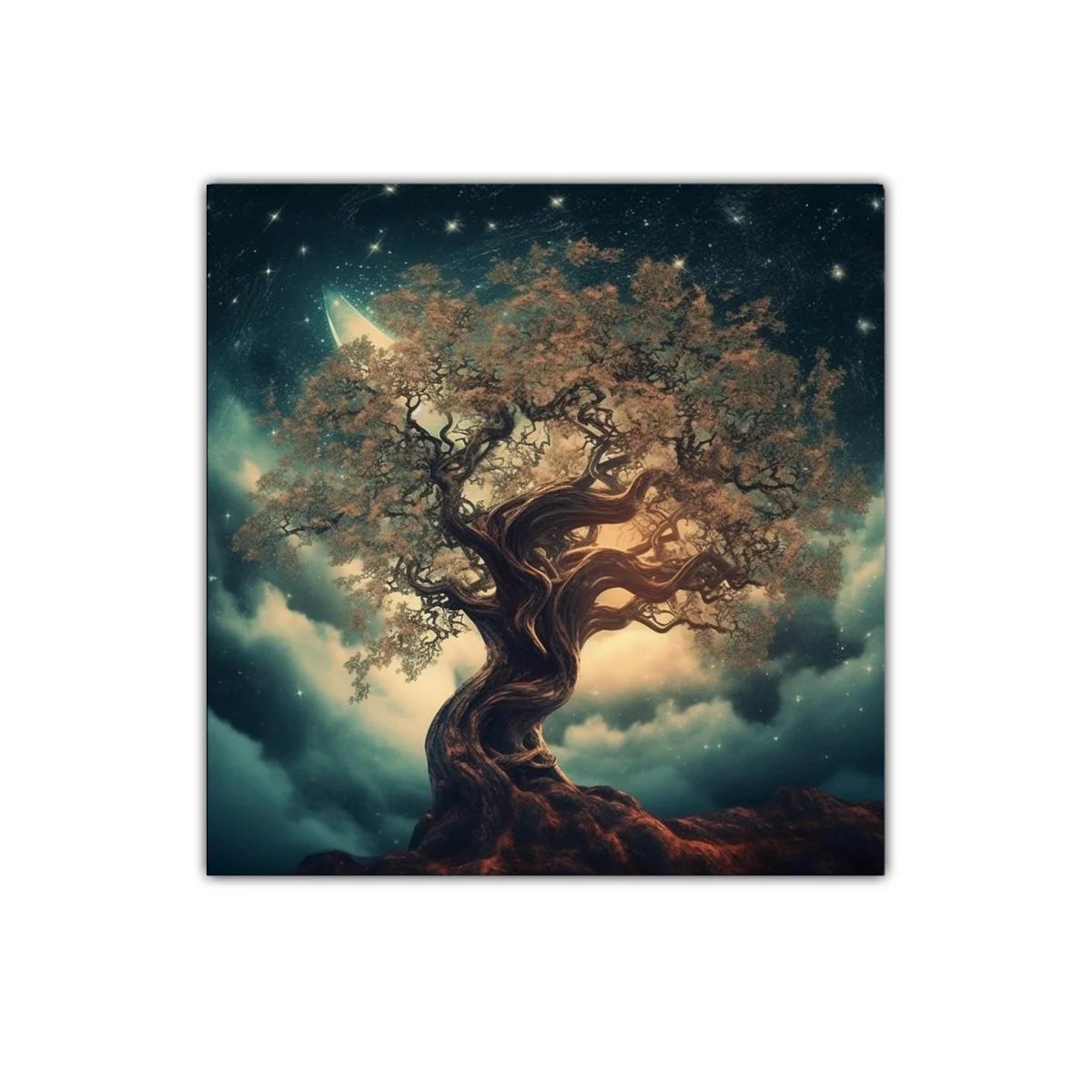 Árbol Fantástico bajo un Cielo Estrellado Nocturno