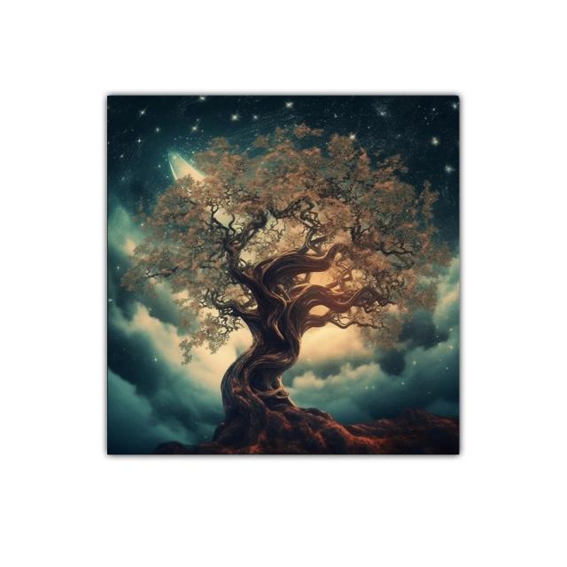 Árbol Fantástico bajo un Cielo Estrellado Nocturno