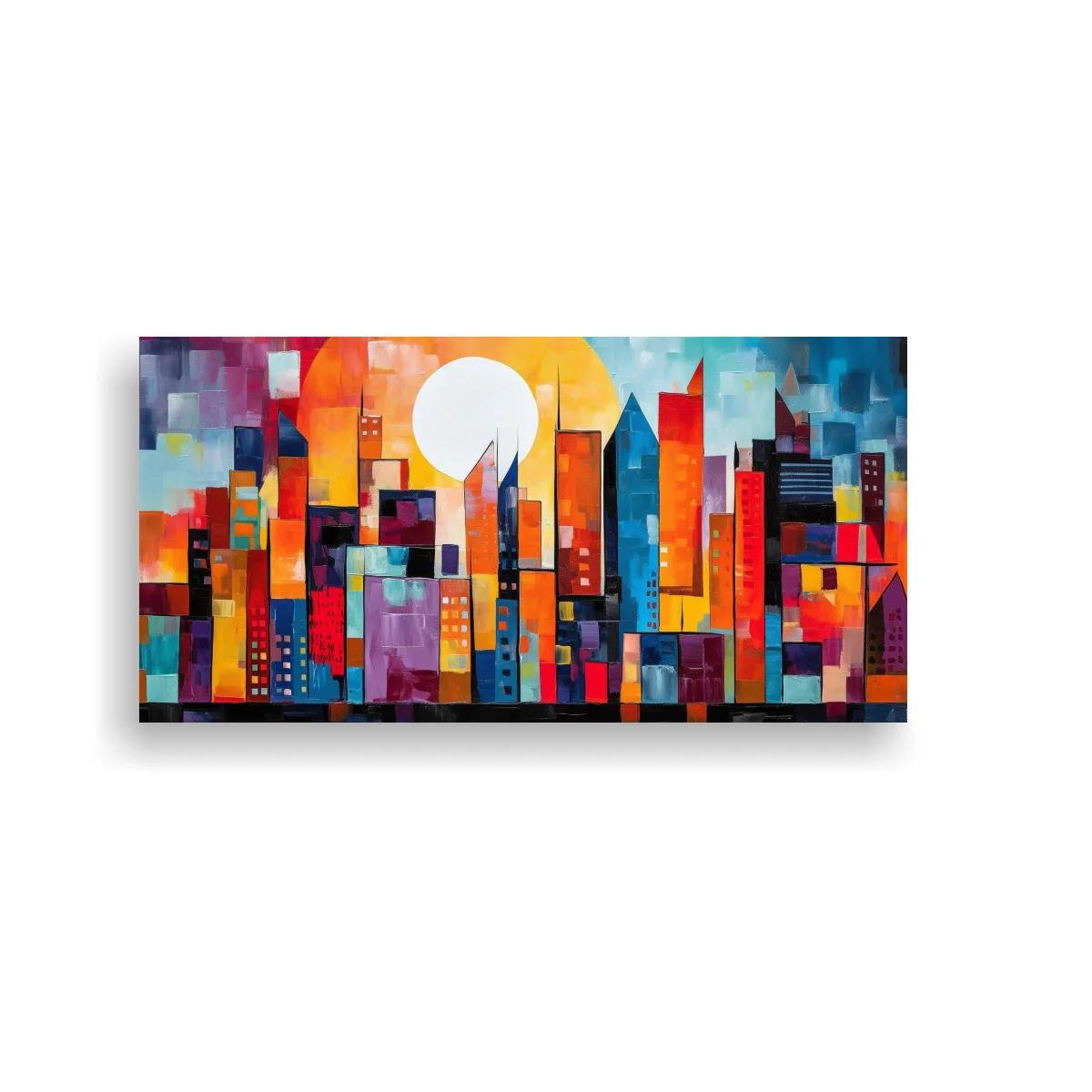 Cuadro skyline urbano con círculo luminoso — imagen principal