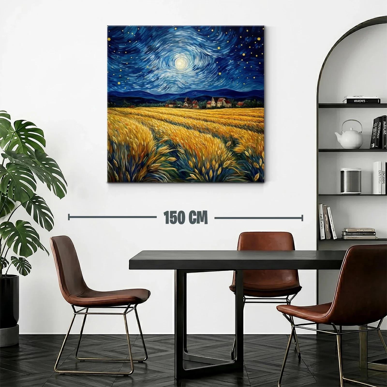 Paisaje nocturno con campo de trigo y cielo estrellado — miniatura 2