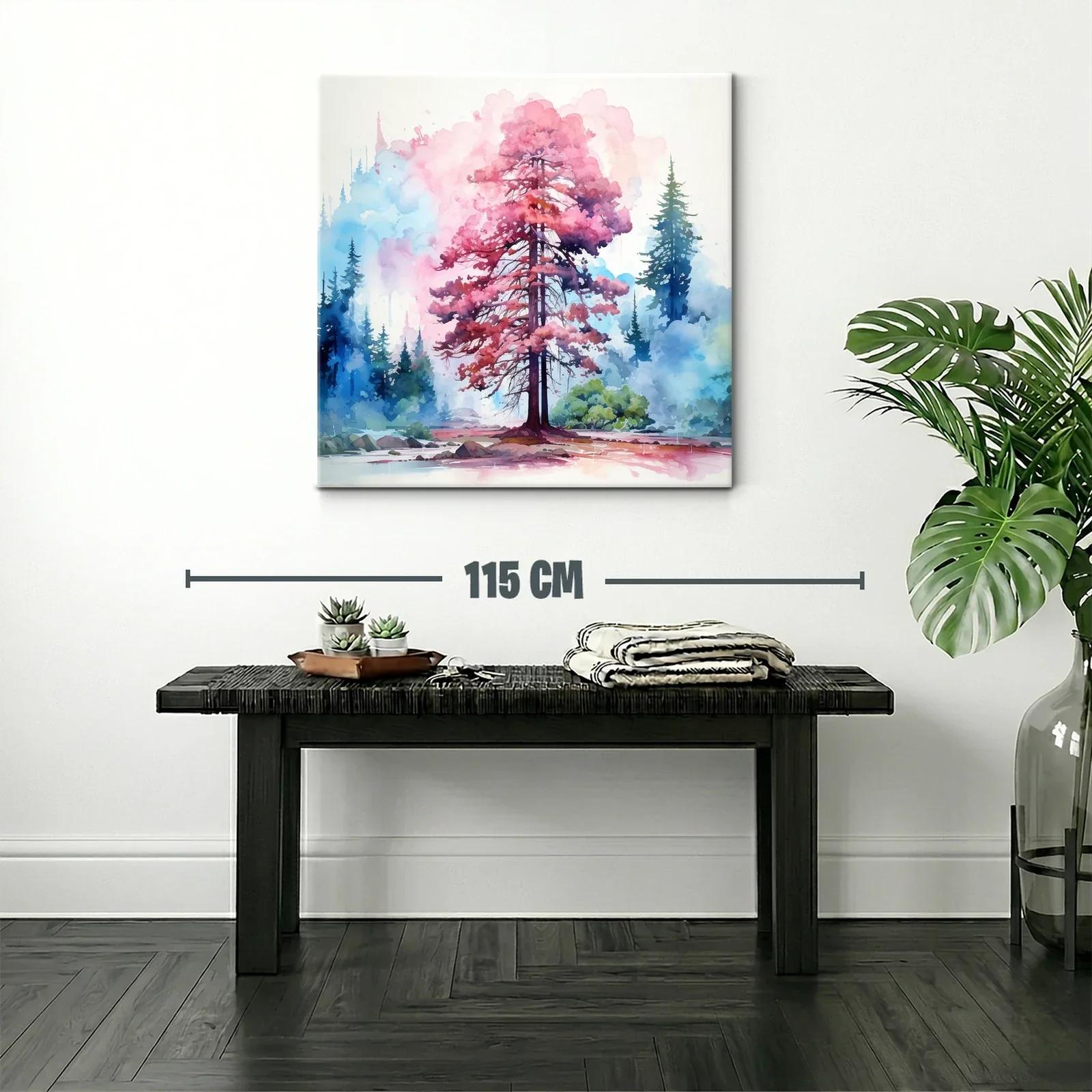 Árbol en tonos rosas y azules con efecto acuarela — miniatura 2