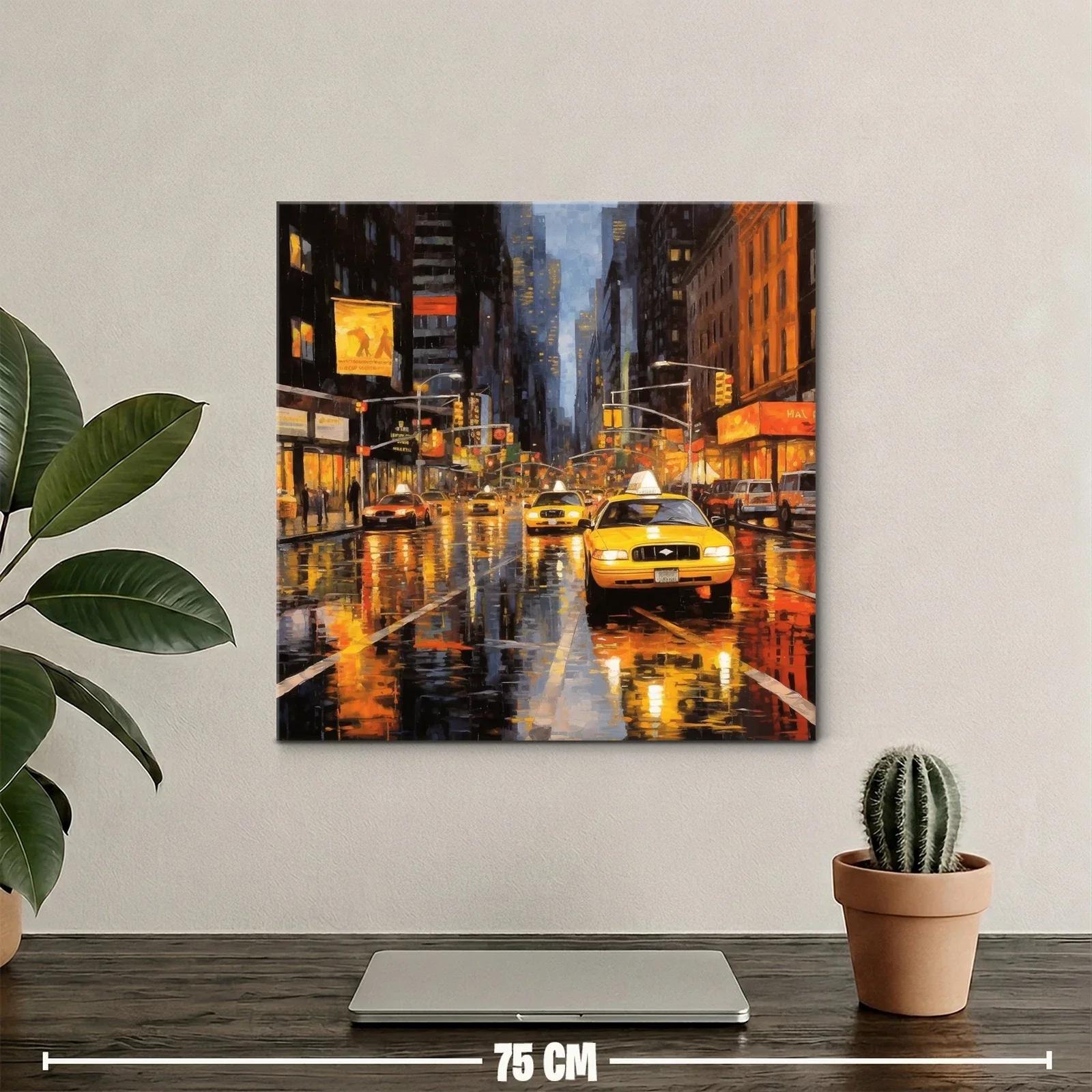 Atardecer Urbano con Taxis Amarillos en Ciudad Llovediza — miniatura 2