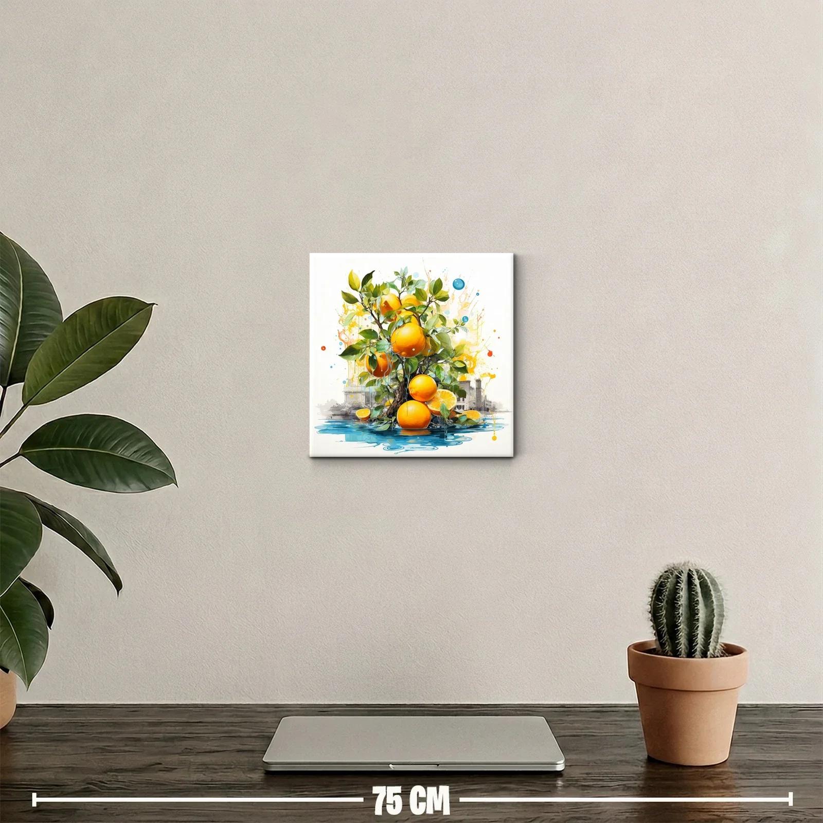 Cuadro decorativo con naranjas vibrantes y follaje fresco — miniatura 2