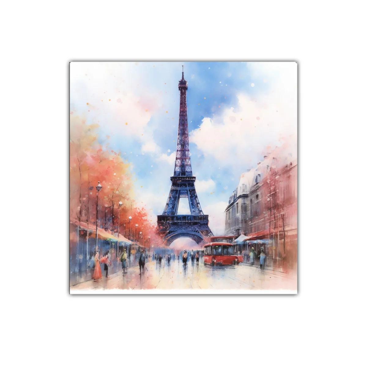 Cuadro decorativo de la Torre Eiffel en tonos suaves y vibrantes — imagen principal