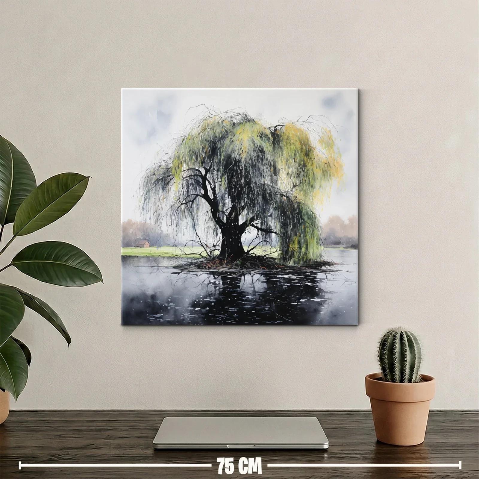 Árbol de Sauce Sobre Isla Reflejado en Lago — miniatura 2