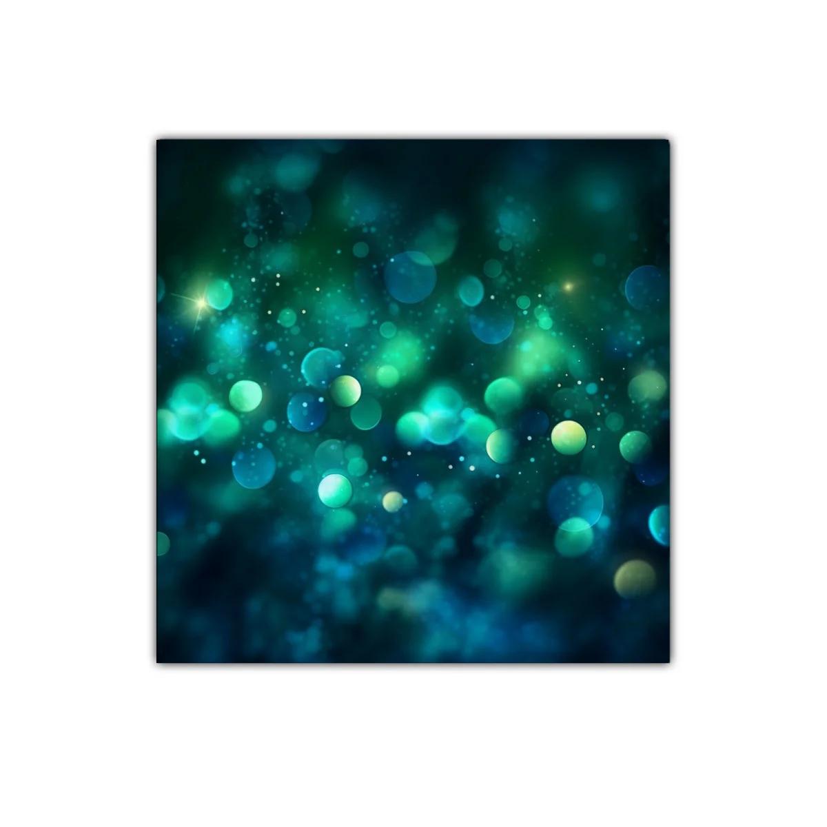 Cuadro decorativo con luces y burbujas en tonos verdes y azules