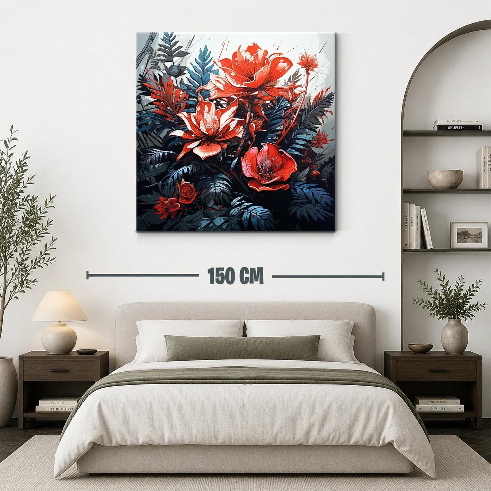 Cuadro vibrante con flores rojas y hojas azuladas — miniatura 3