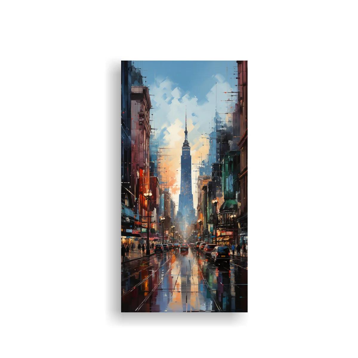 Cuadro Empire State Building con avenida mojada