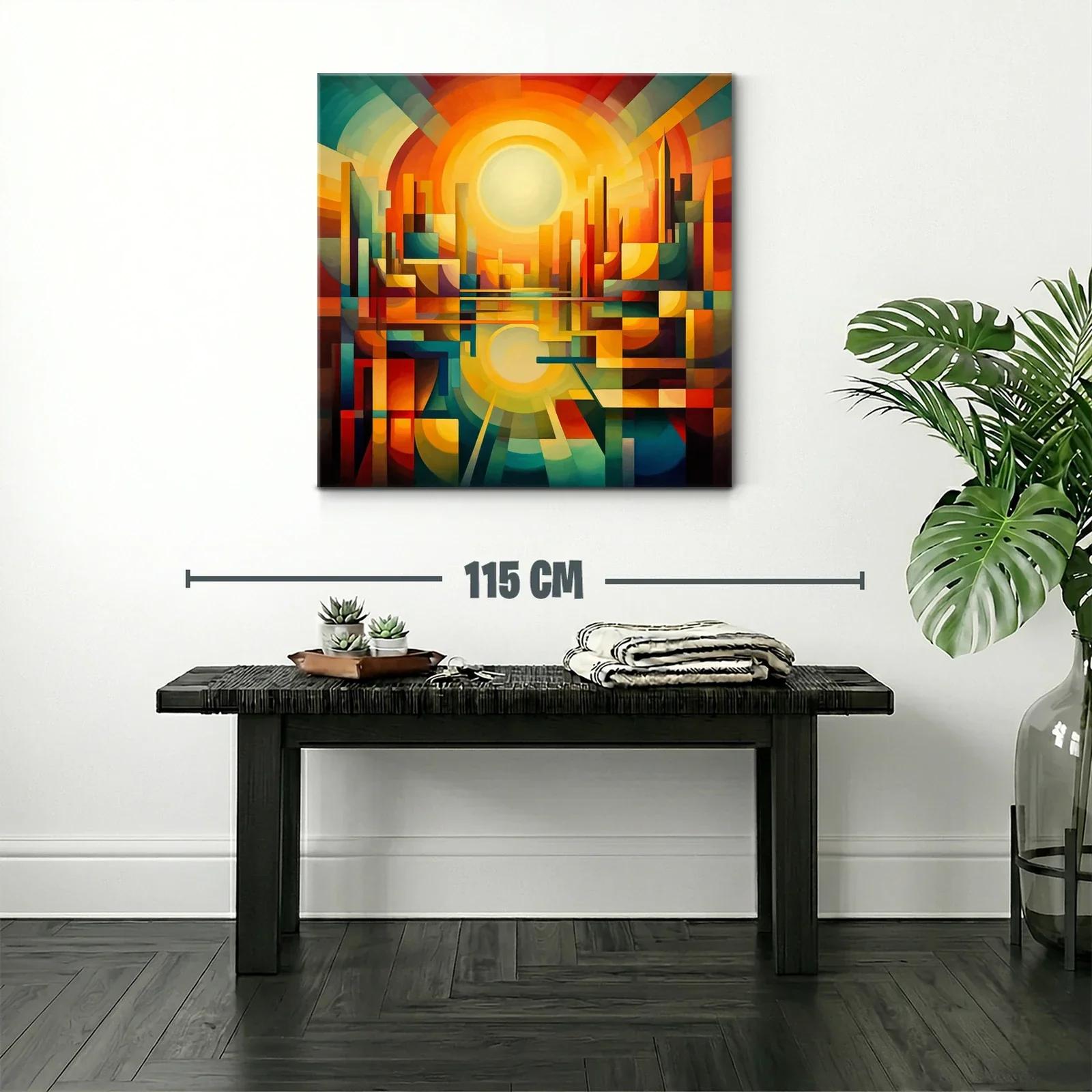 Ciudad abstracta al amanecer con vibrante paleta cálida — miniatura 2