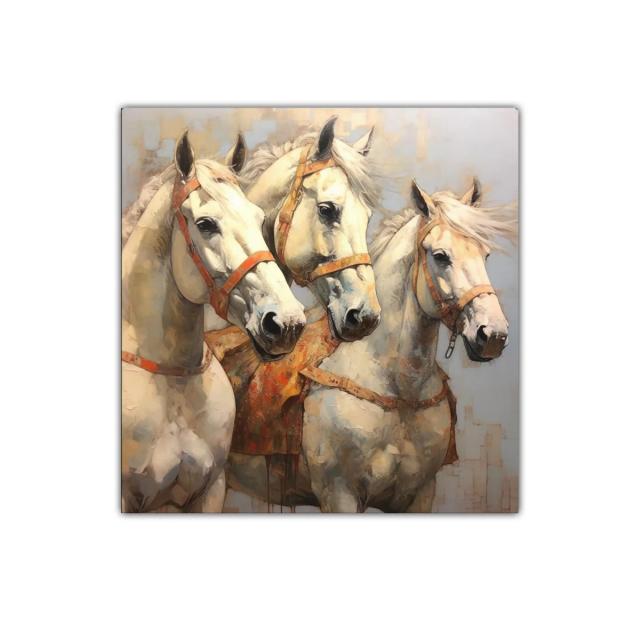 Cuadro decorativo con tres majestuosos caballos blancos