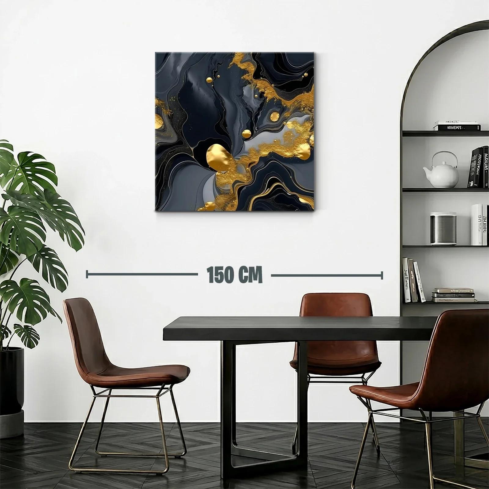 Arte abstracto con fluidez en negro y detalles dorados — miniatura 2