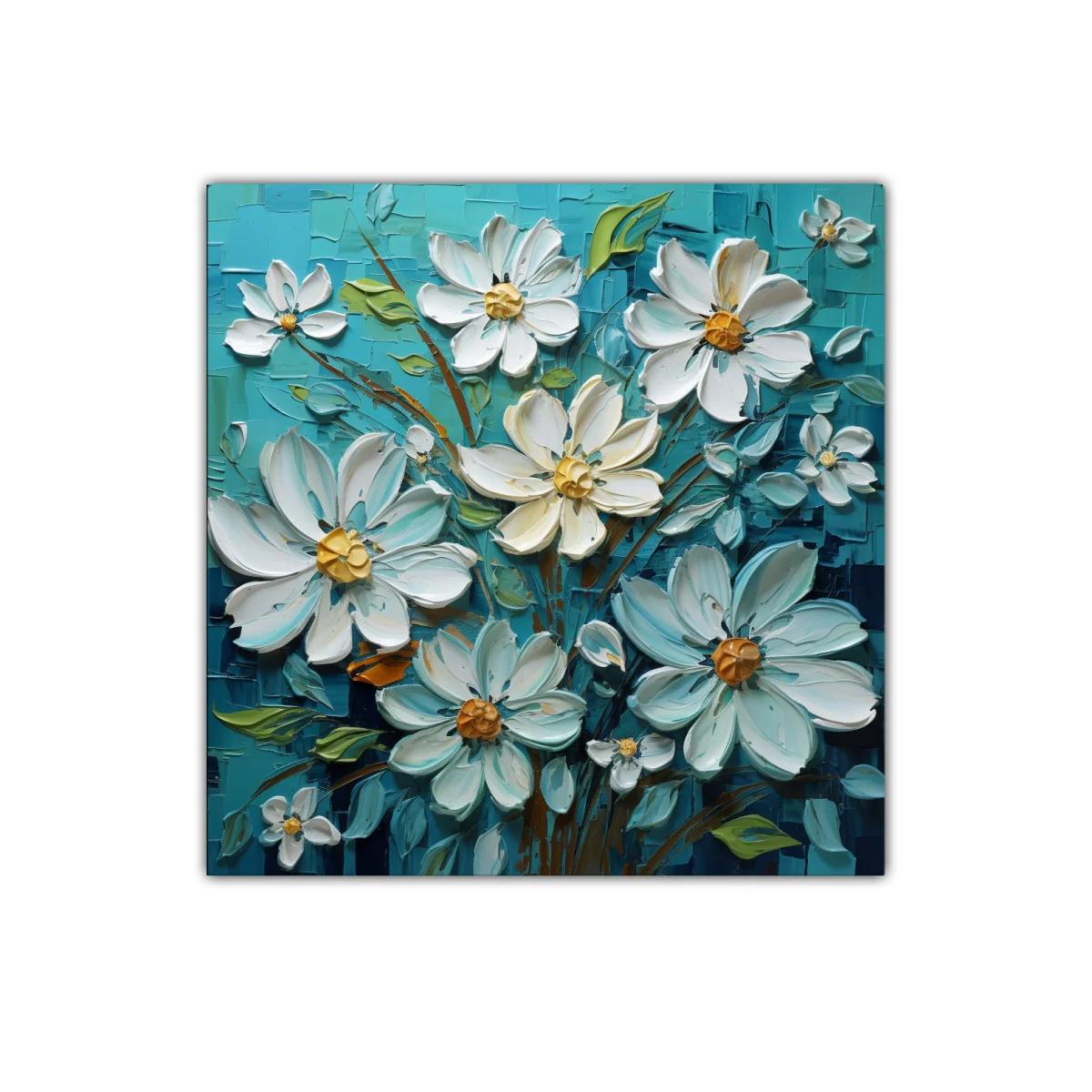 Flores blancas con fondo turquesa de gran textura