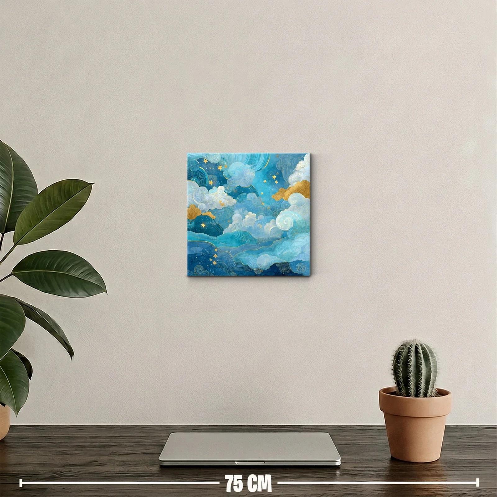 Cuadro abstracto de cielo estrellado con nubes doradas — miniatura 2