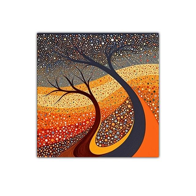 Paisaje abstracto con árboles y colores cálidos vibrantes