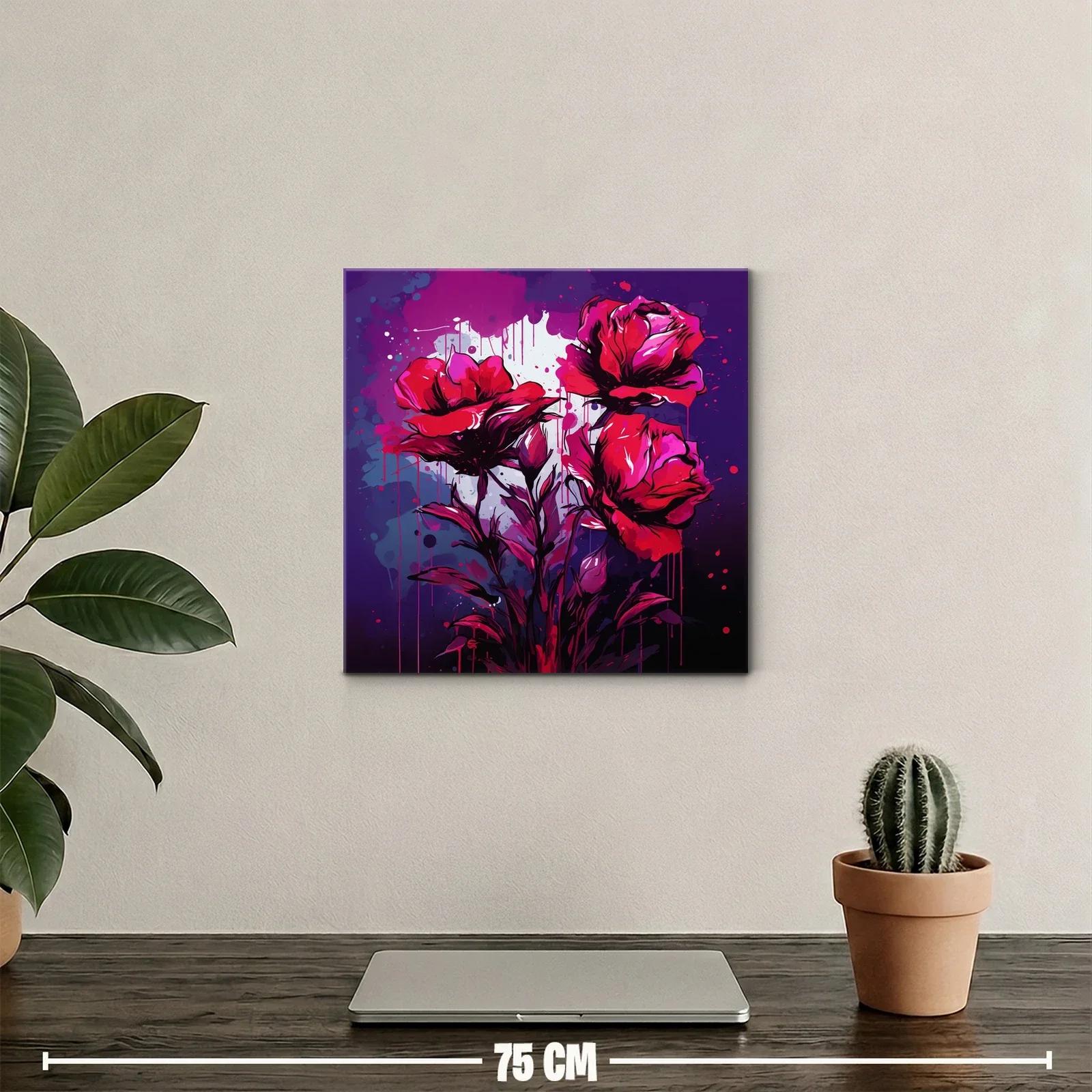 Cuadro con rosas en tonos intensos y fondo violeta — miniatura 2