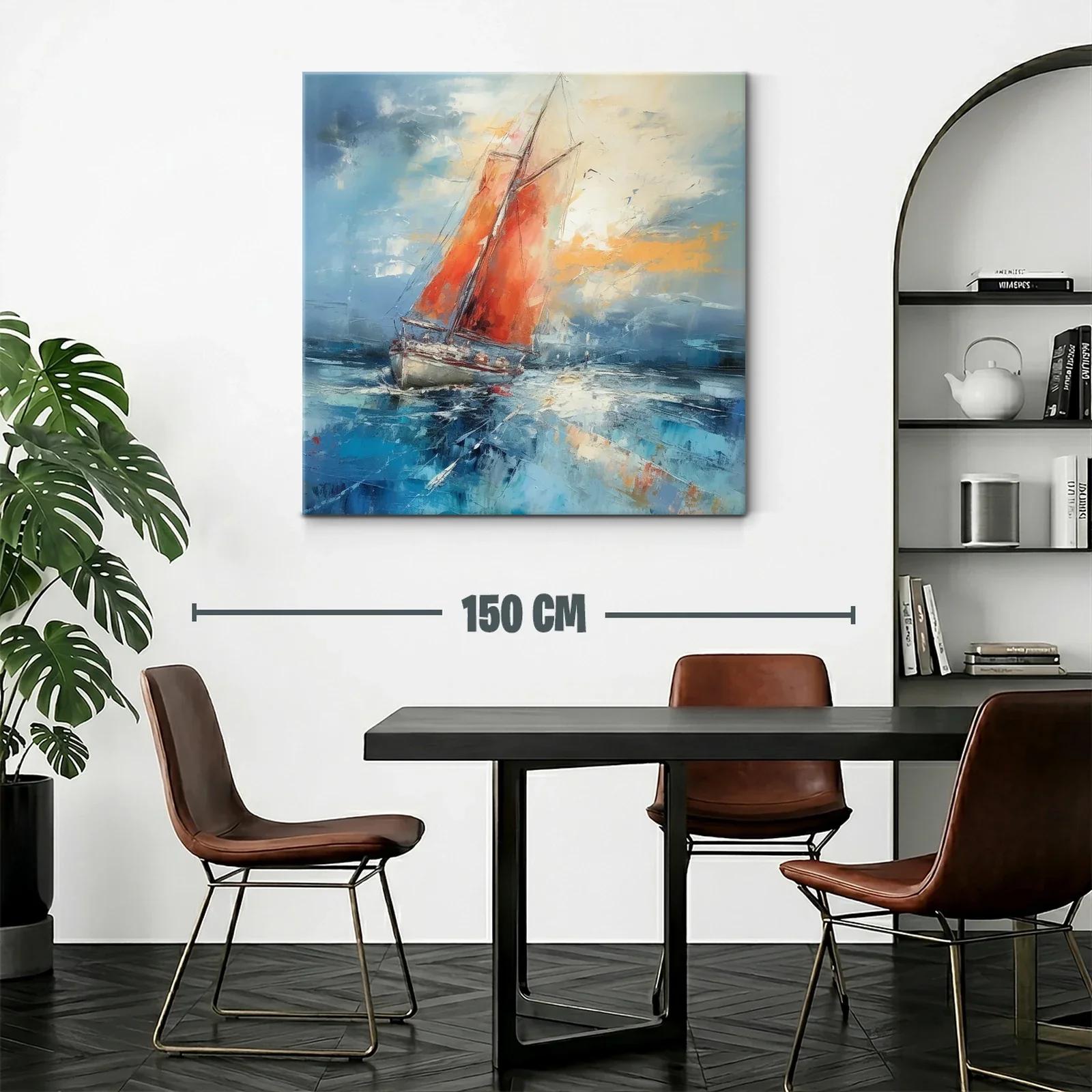 Barco de vela con tonos cálidos y mar azul profundo — miniatura 2