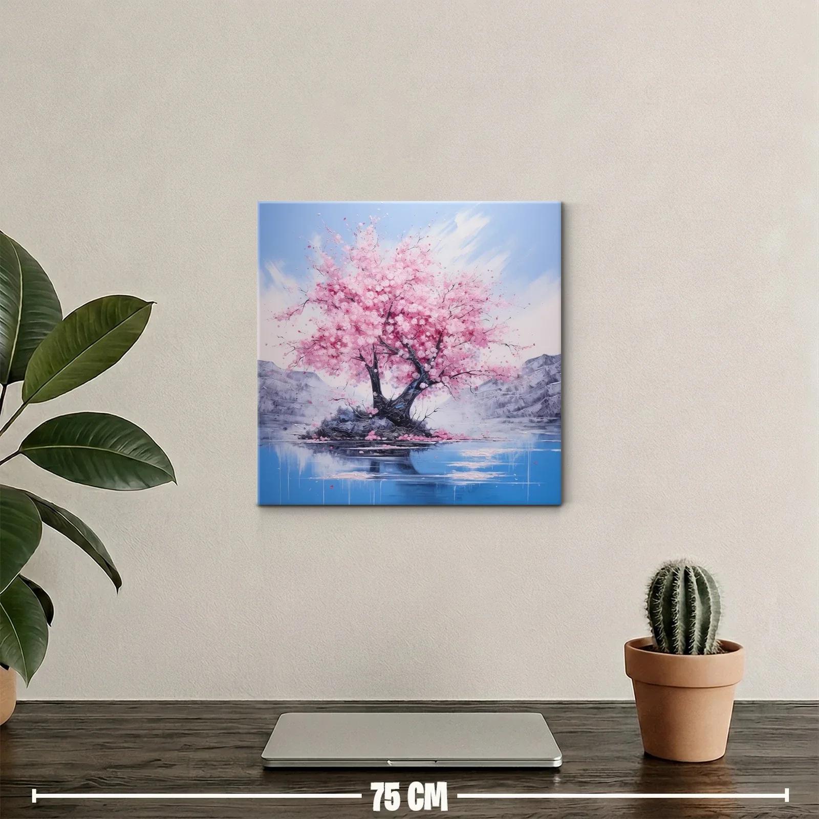 Belleza serena de árbol en flor sobre lago azul y montañas — miniatura 2