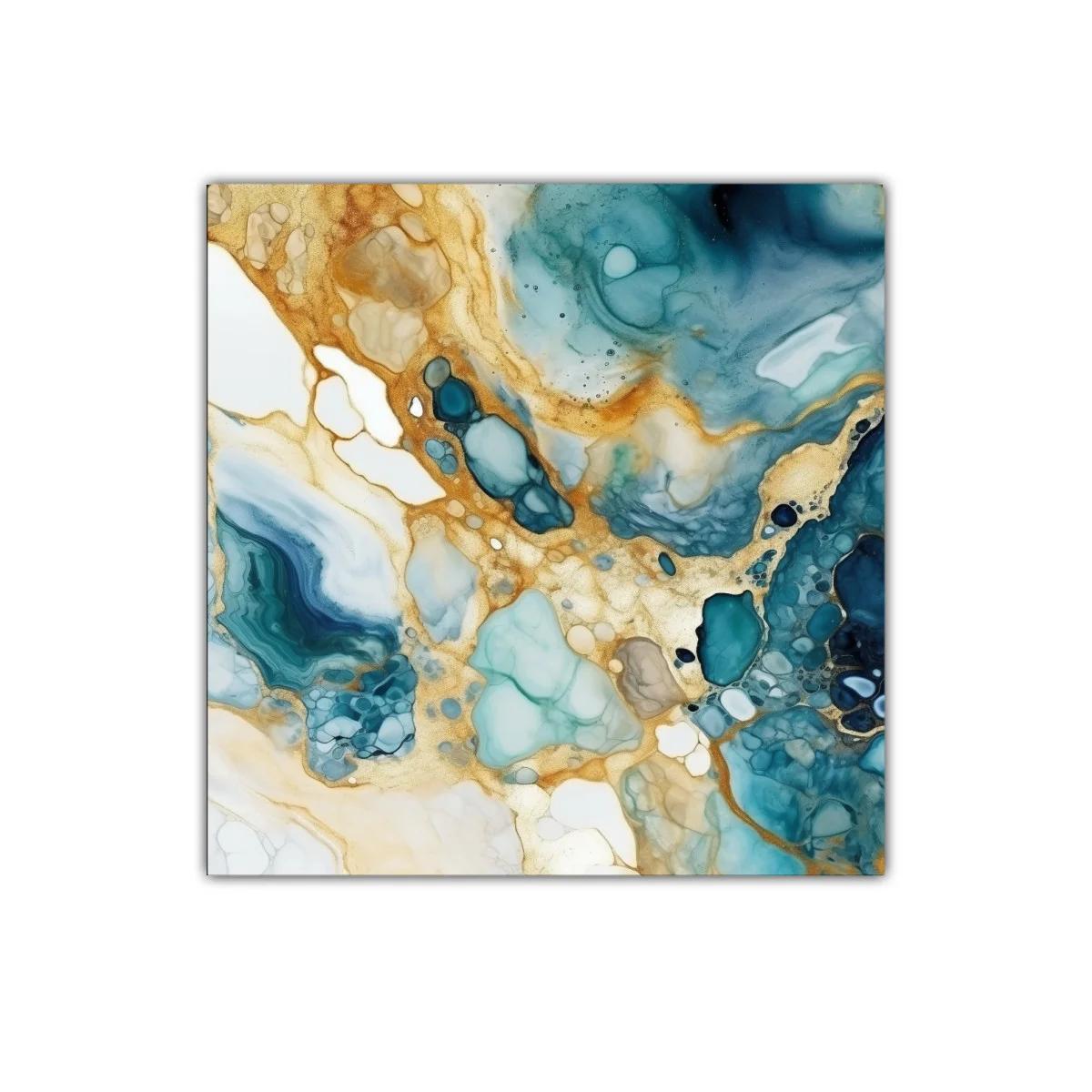 Cuadro decorativo abstracto con tonos azul y dorado armoniosos — imagen principal
