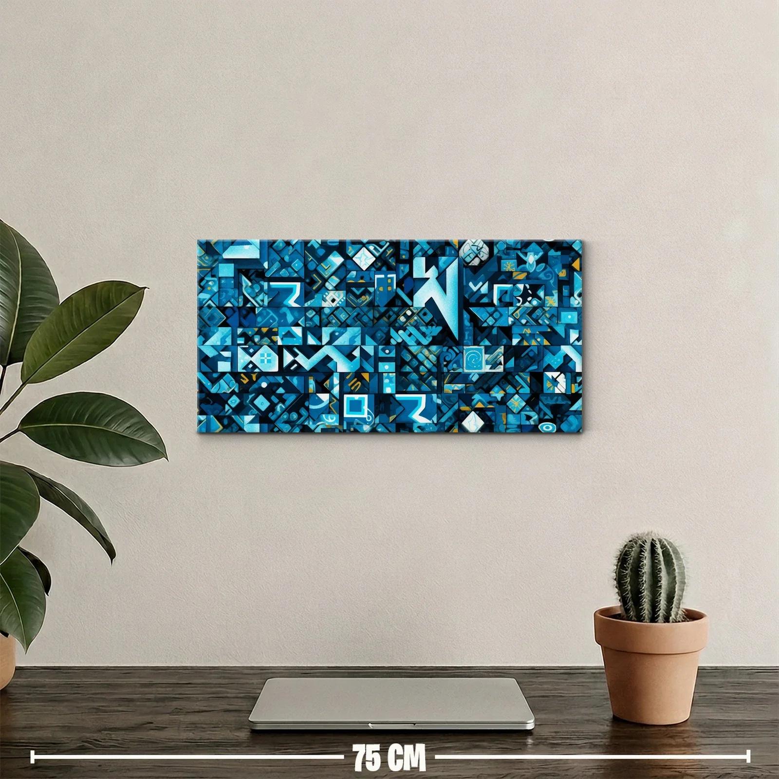 Cuadro mosaico geométrico con acentos amarillos — miniatura 2