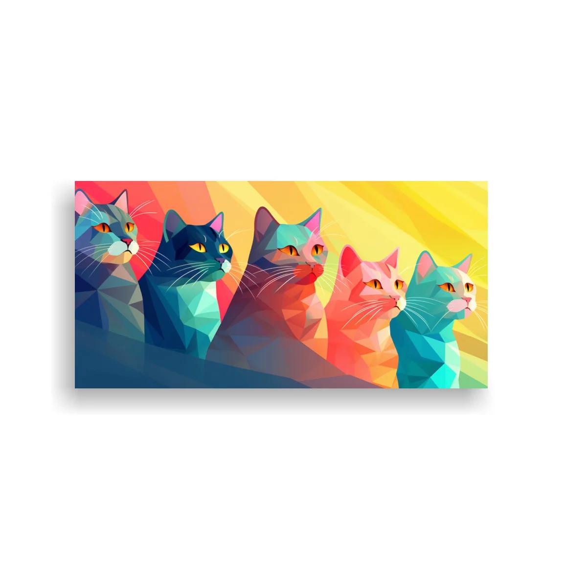 Cuadro grupo de gatos facetados en colores vibrantes